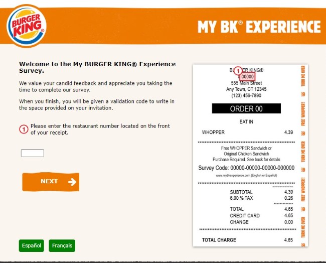 burger king free whopper survey code