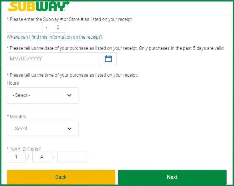 www.tellsubway.com 1 minute survey